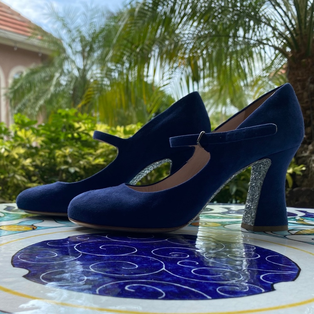 Royal blue Miu Miu Mary jane pumps Glitter Heel
